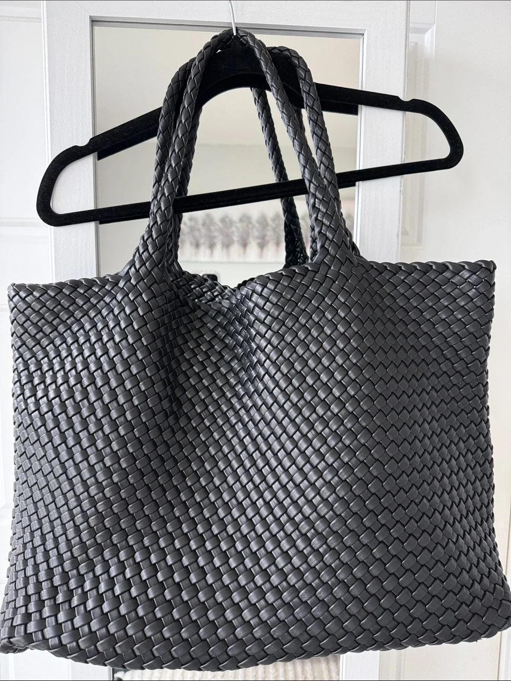 Woven Black Tote Bag with Double Handles
